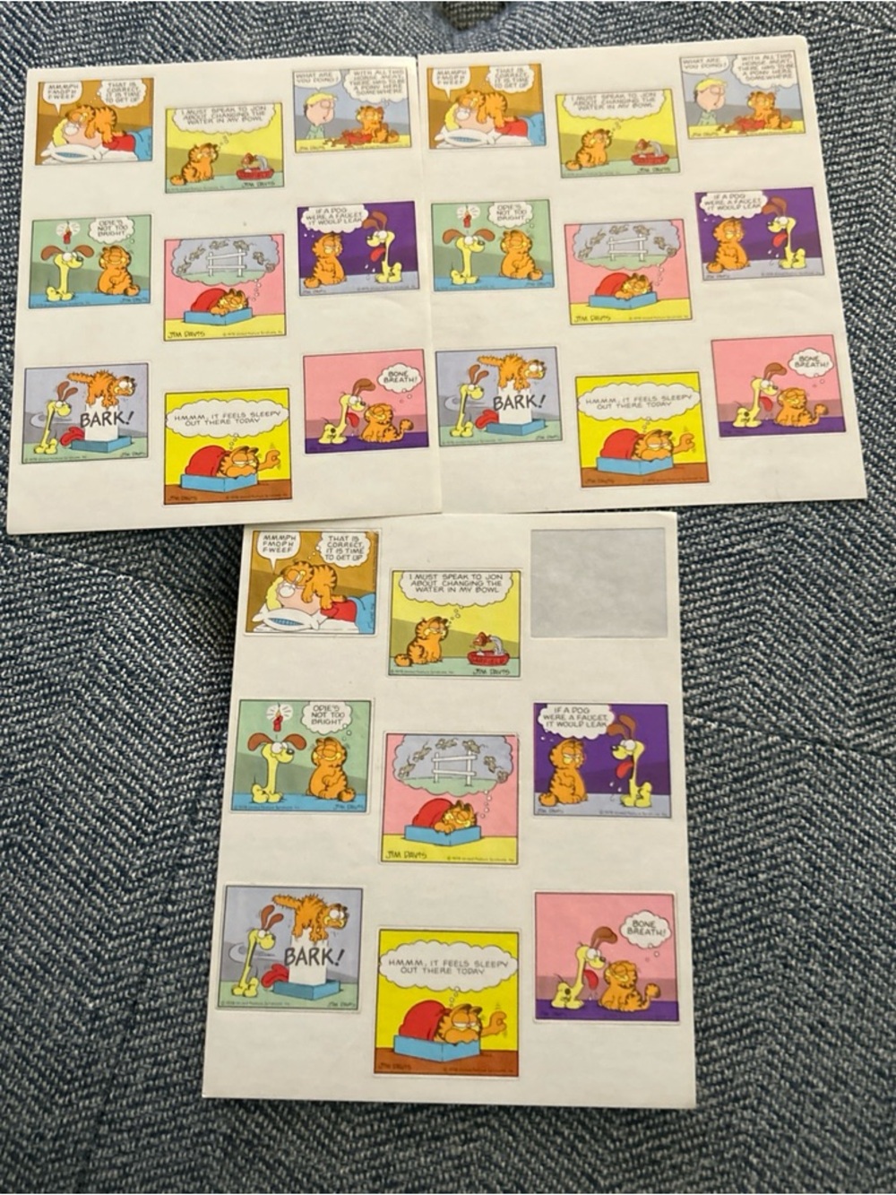 3 Sheets Of Vintage GARFIELD Sticker Sheets